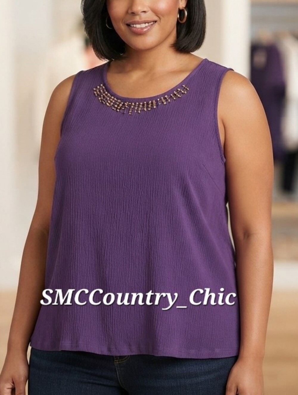 NWT Sag Harbor Gypsy Jetsetter Beaded Purple Tank Top 2X Deadstock